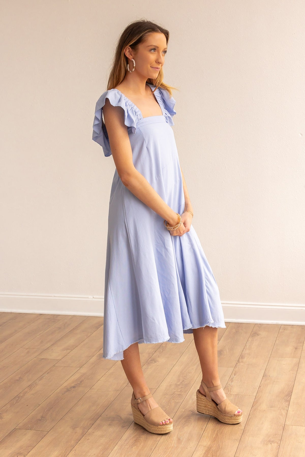 FINAL SALE - The Stella Linen Verse Dress - Blue