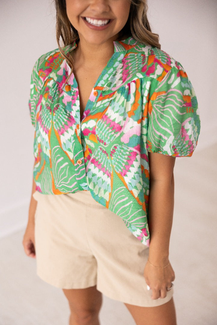 The Laylani Tropical Puff Sleeve Top