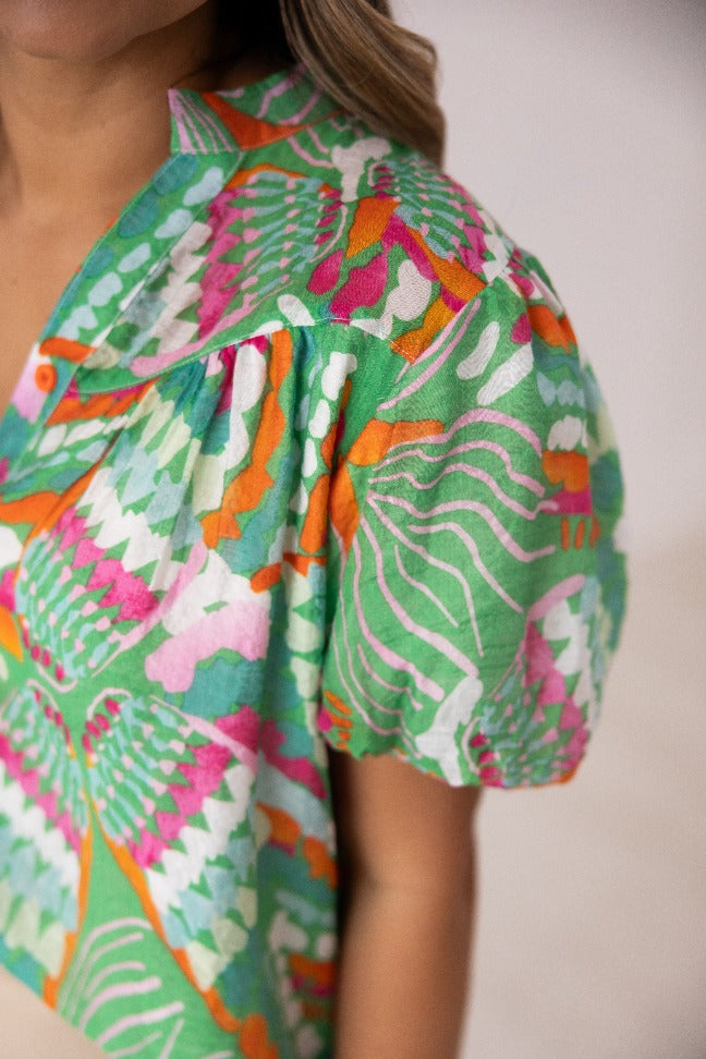 The Laylani Tropical Puff Sleeve Top