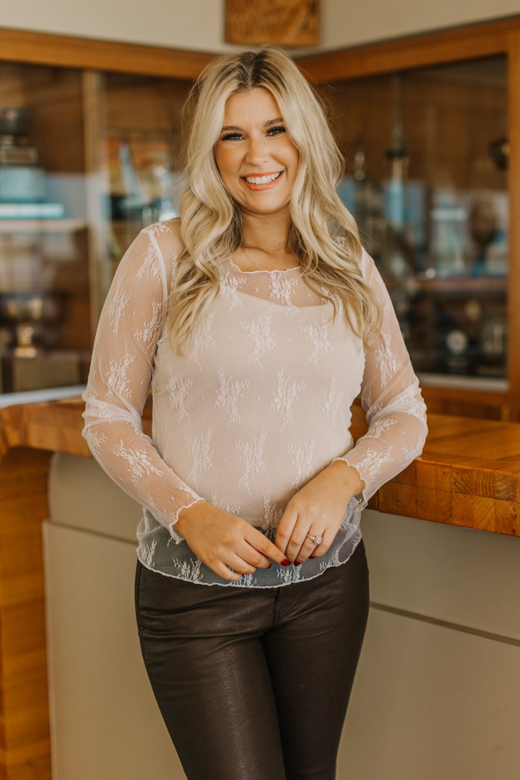The Kimmie Mesh Long Sleeve Top - White