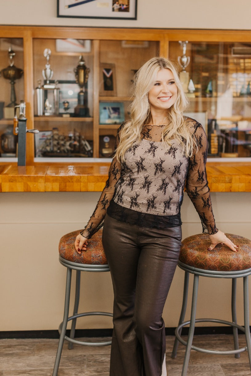 The Kimmie Mesh Long Sleeve Top - Black