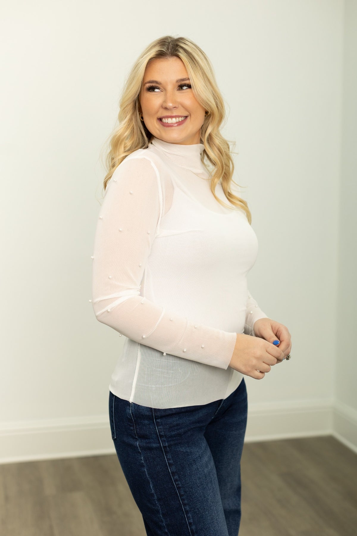 The Julissa Pearl Mesh Top - White