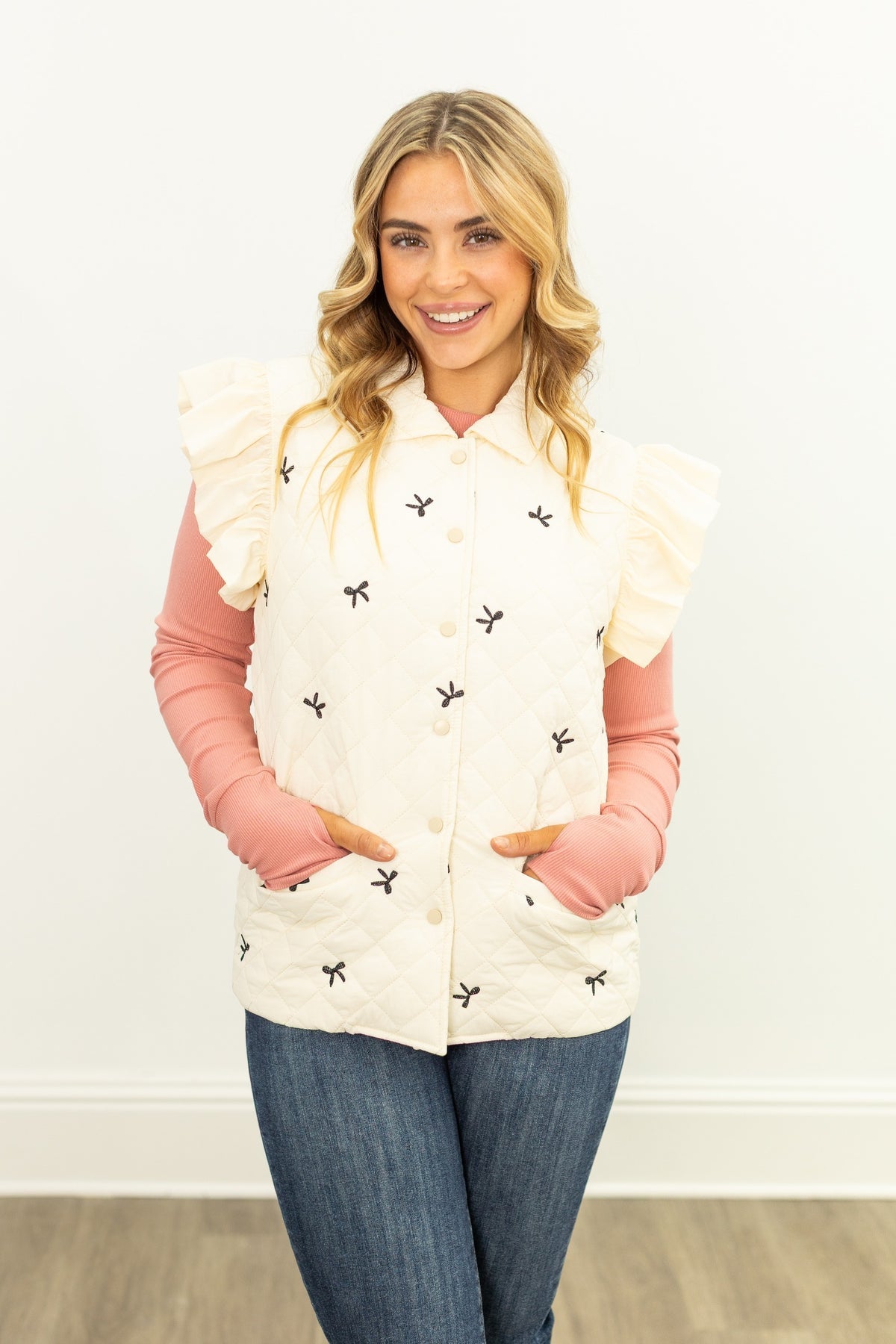 The Sophy Quilted Puffer Vest - Bows