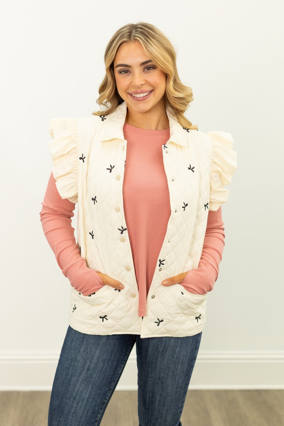 The Sophy Quilted Puffer Vest - Bows