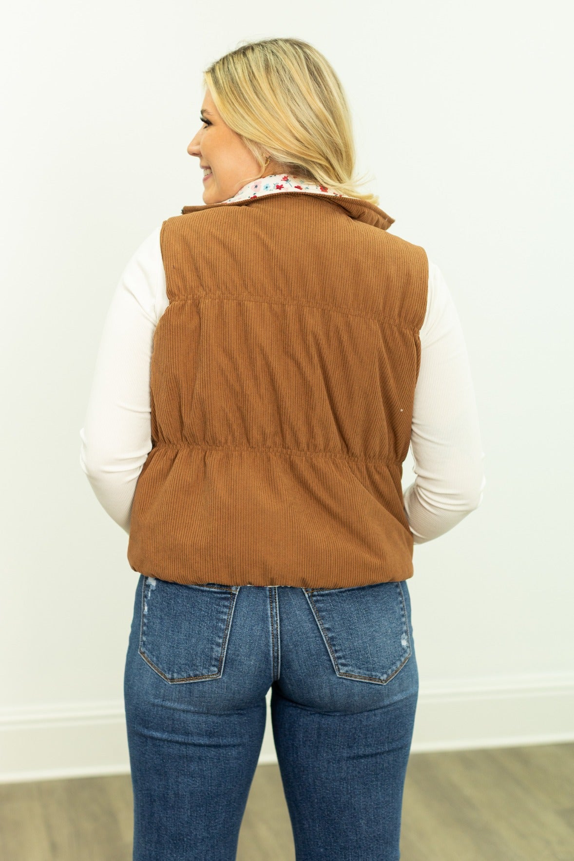 The Maizie Reversible Puffer Vest - Brown/Floral