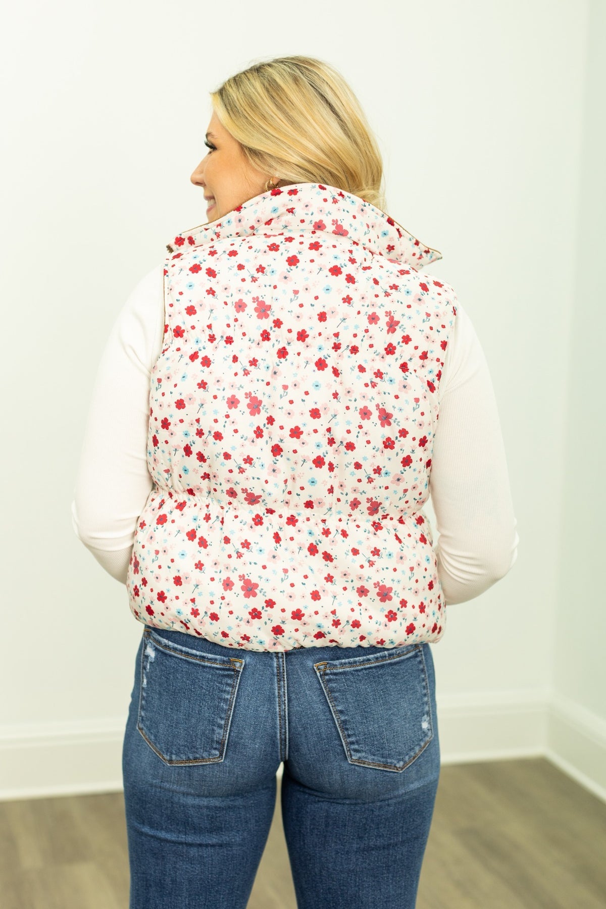 The Maizie Reversible Puffer Vest - Brown/Floral