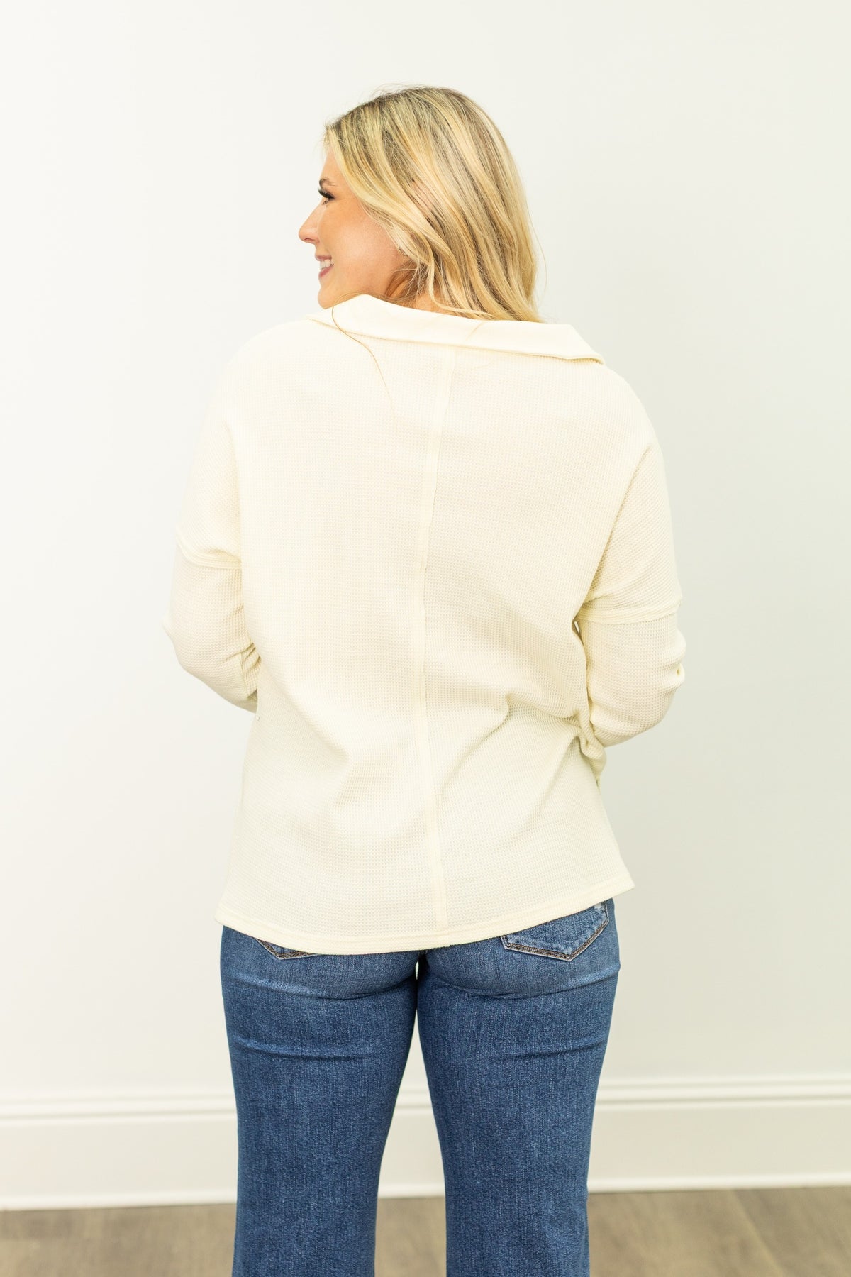 The Emilee Waffle Knit Long Sleeve Top - Ivory