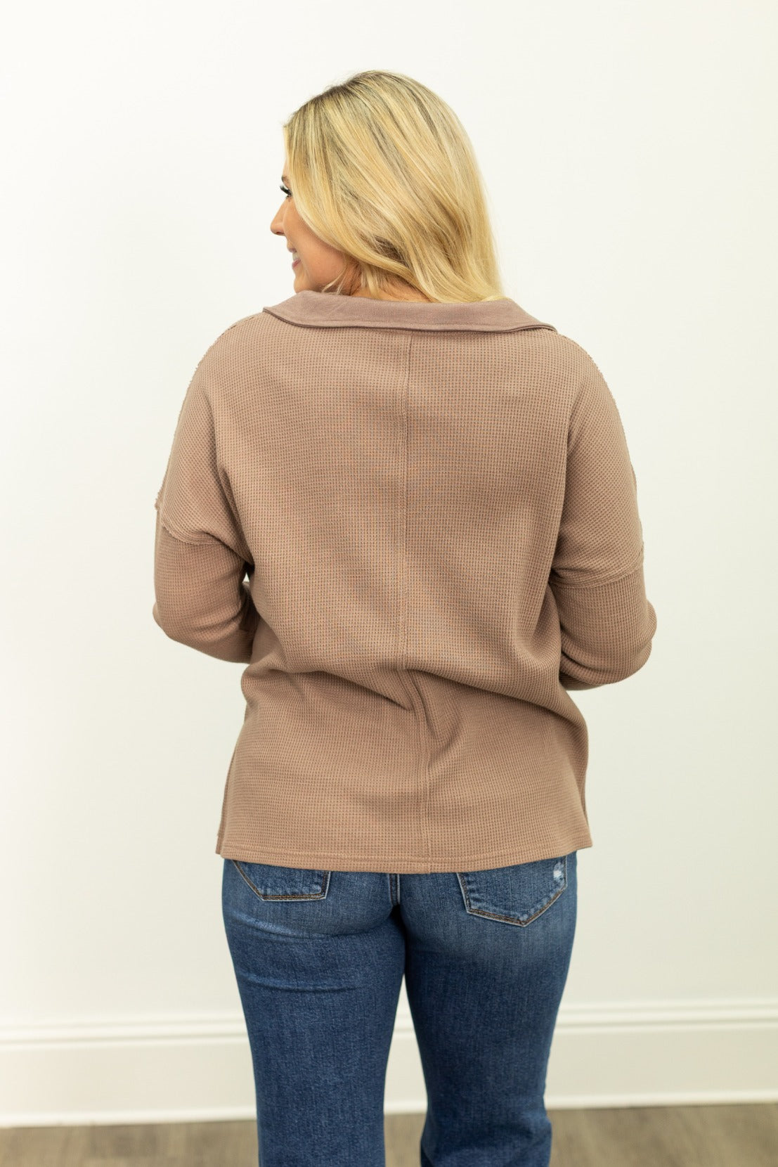 The Emilee Waffle Knit Long Sleeve Top - Brown