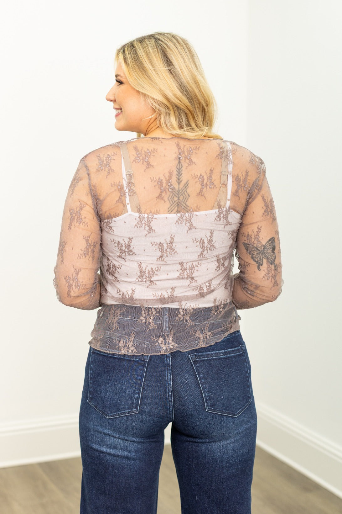 The Kimmie Mesh Long Sleeve Top - Grey