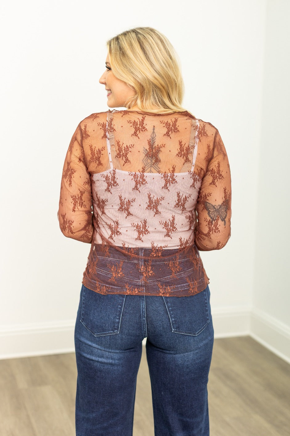 The Kimmie Mesh Long Sleeve Top - Brown