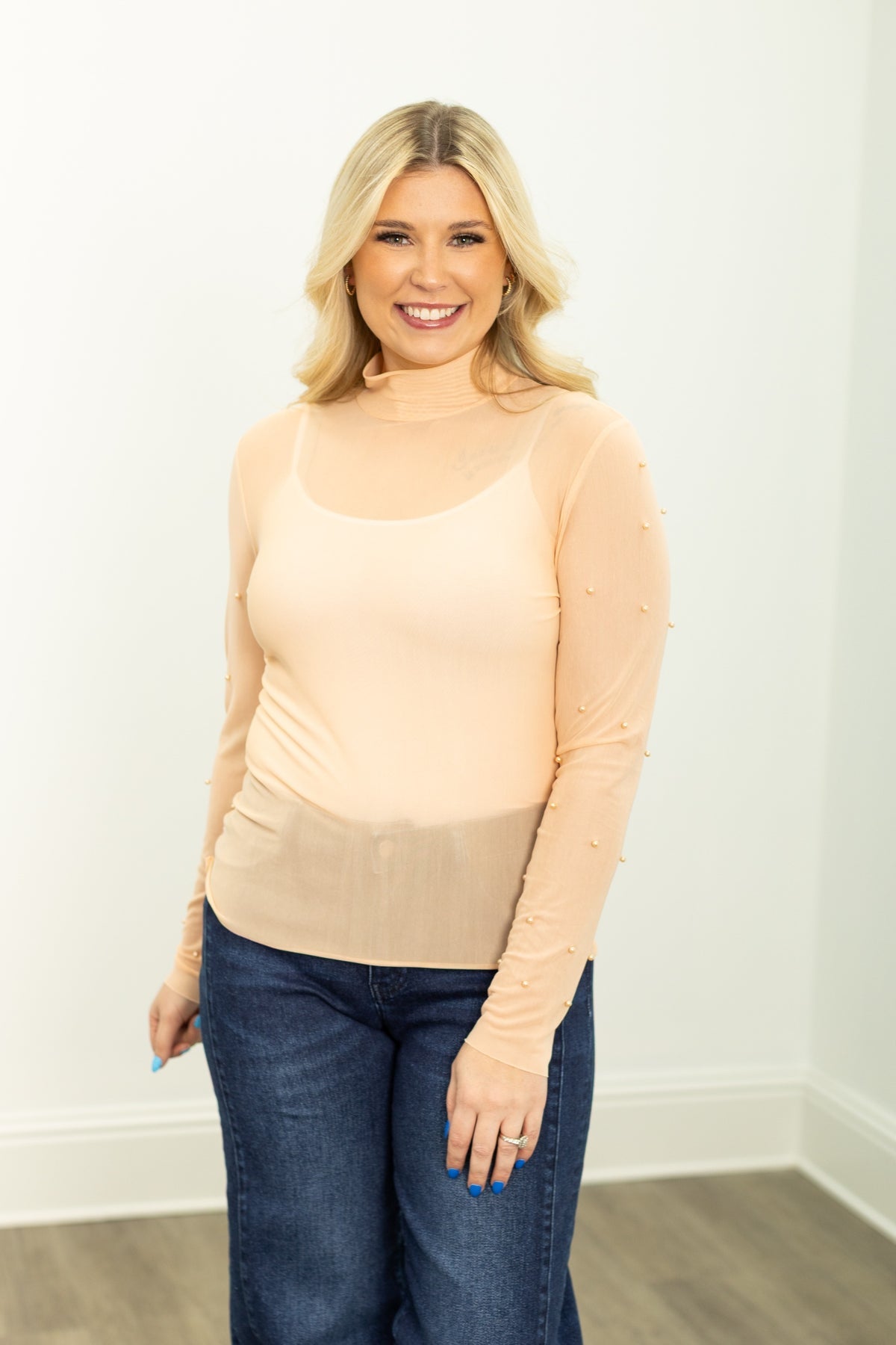 The Julissa Pearl Mesh Top - Champagne