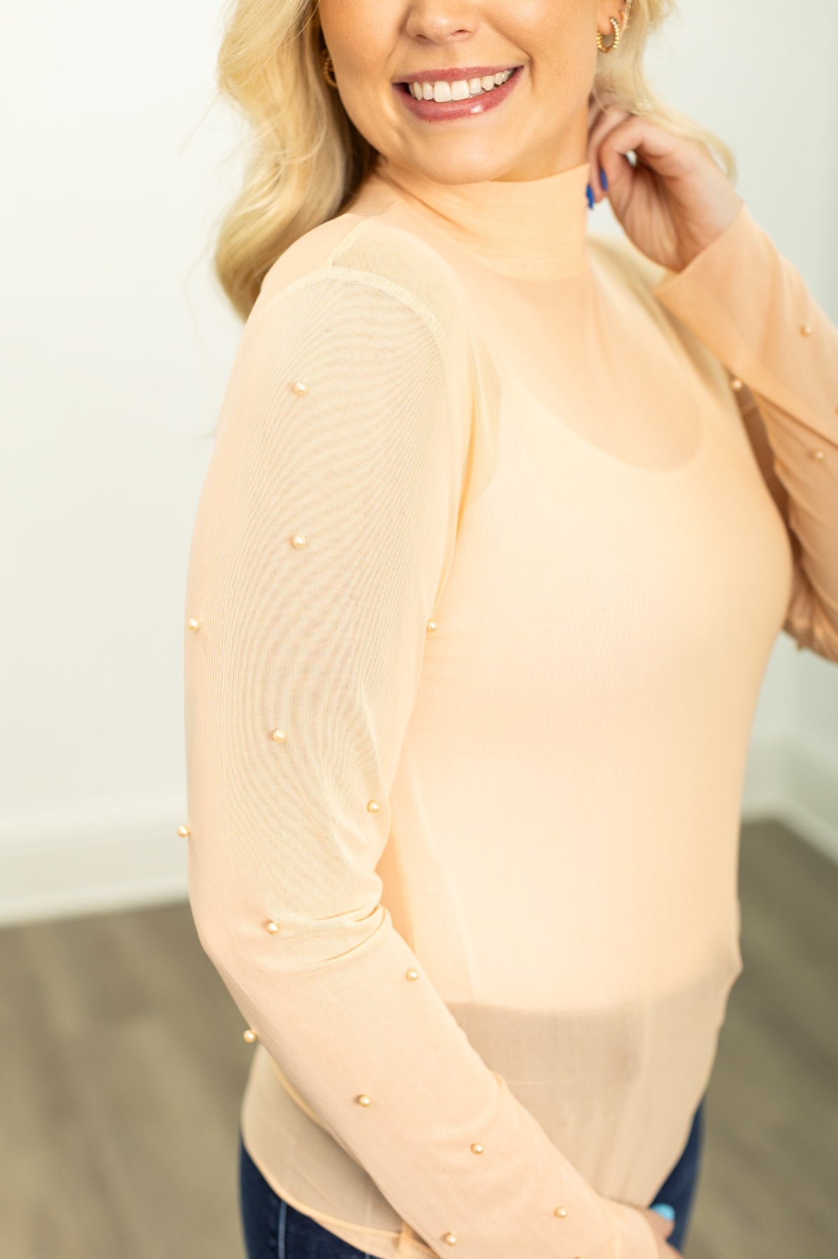 The Julissa Pearl Mesh Top - Champagne
