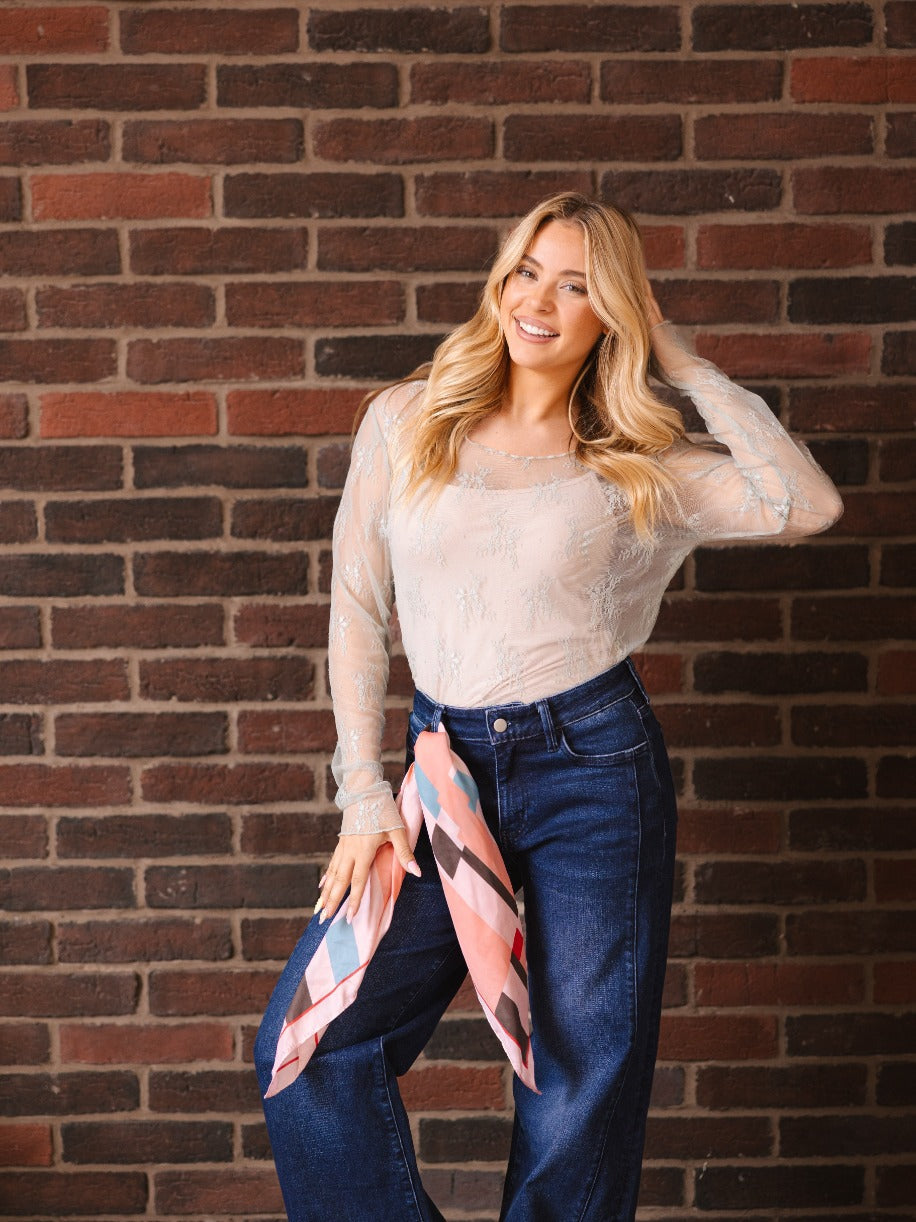 The Kimmie Mesh Long Sleeve Top - Sage