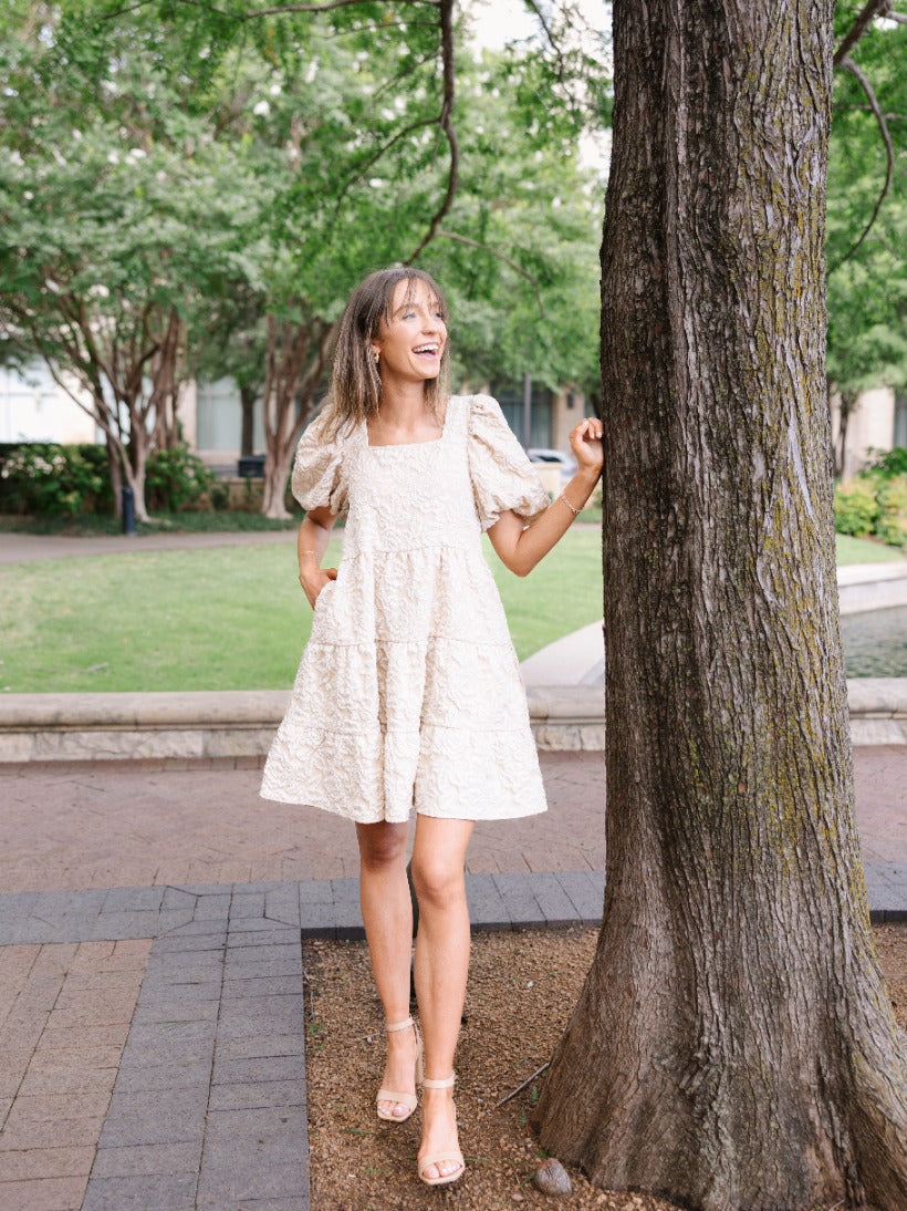 The Lindy Jacquard Dress - Beige