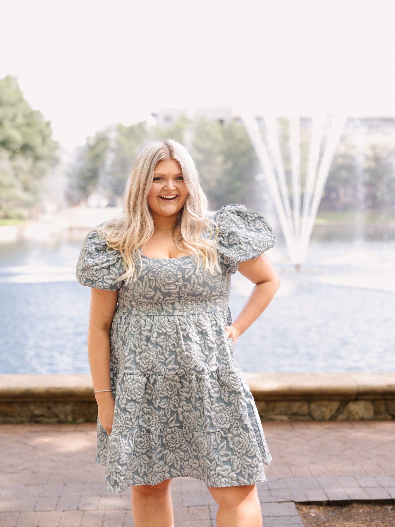 The Lindy Jacquard Dress - Blue