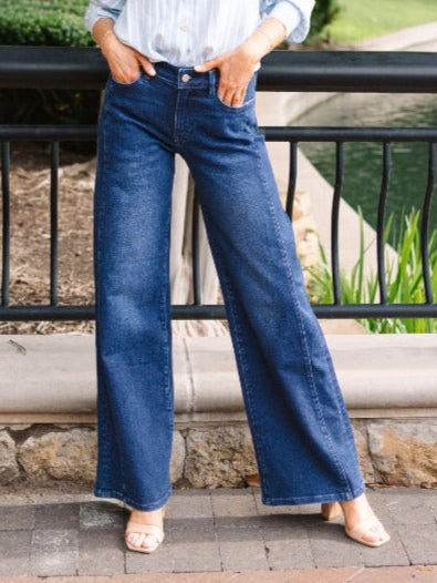 The Bronwyn Wide Leg Jeans - Dark Wash