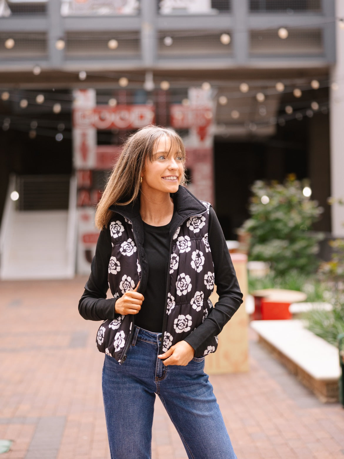 The Maizie Reversible Puffer Vest - Black/Floral