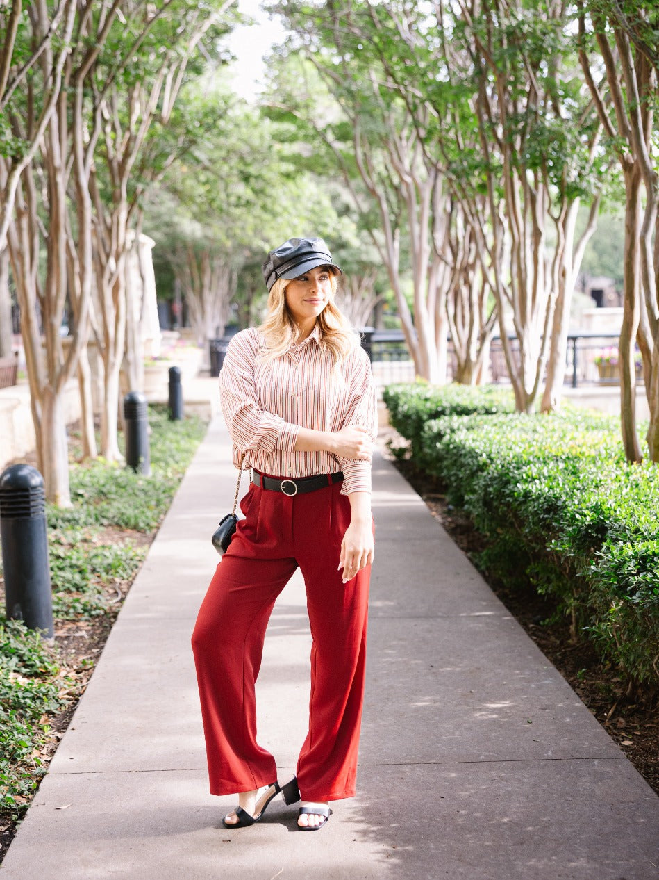 The Nadaline Pleat Front Trousers - Maroon