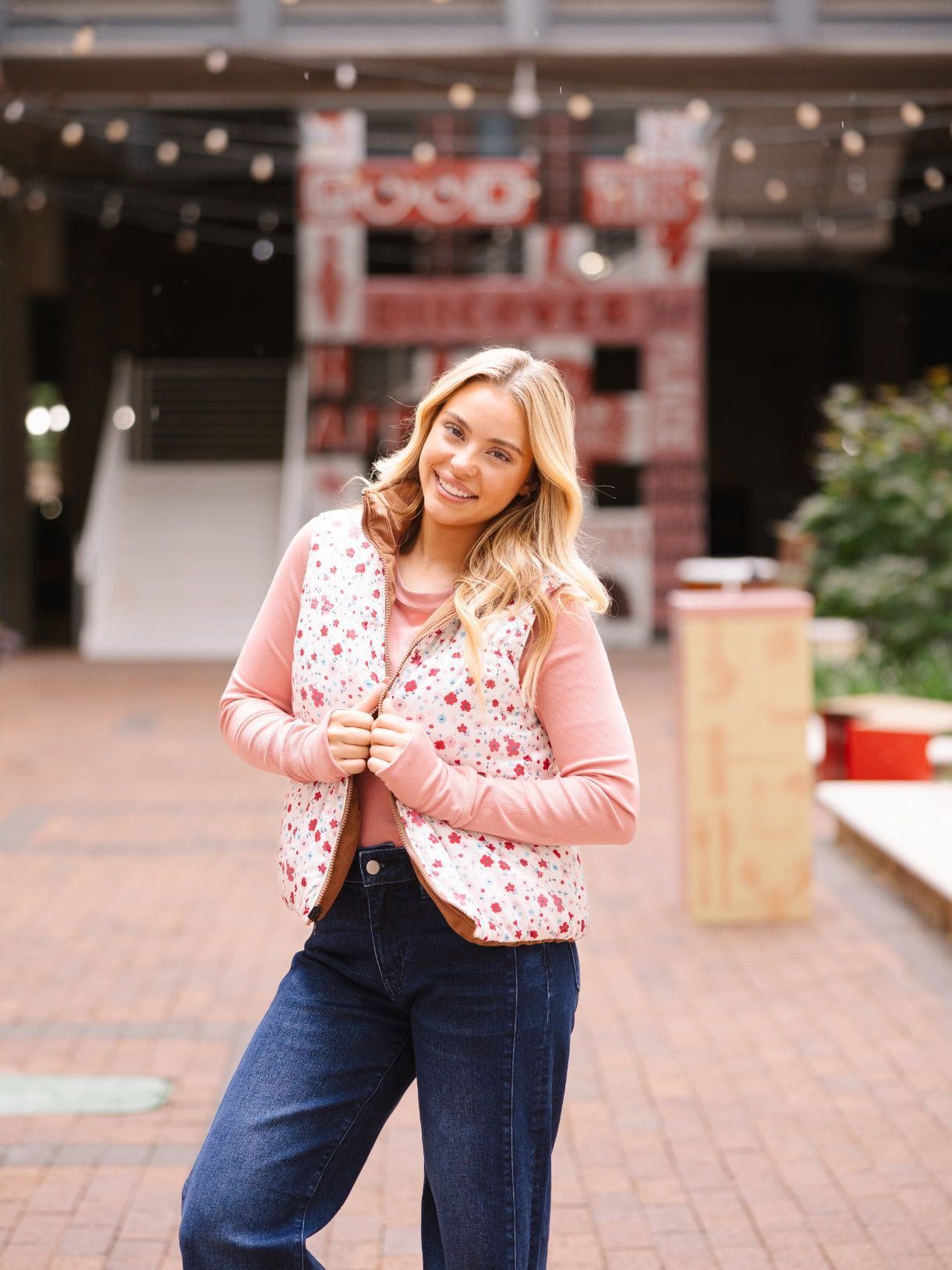 The Maizie Reversible Puffer Vest - Brown/Floral