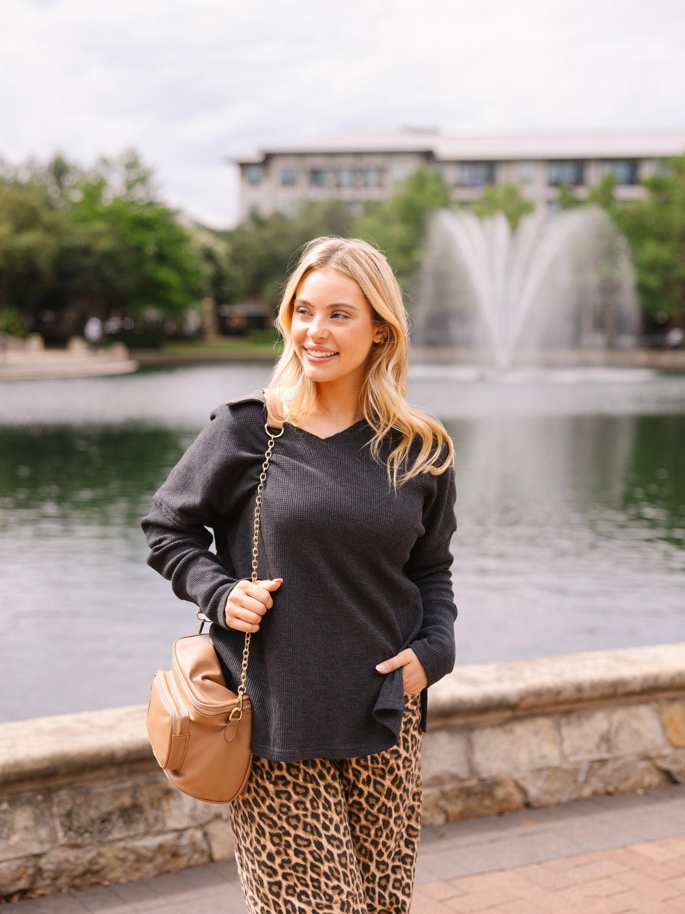The Emilee Waffle Knit Long Sleeve Top - Black