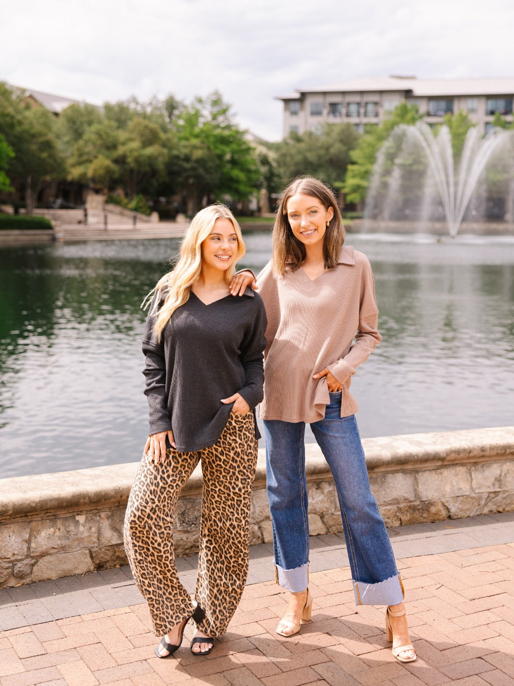 The Emilee Waffle Knit Long Sleeve Top - Brown