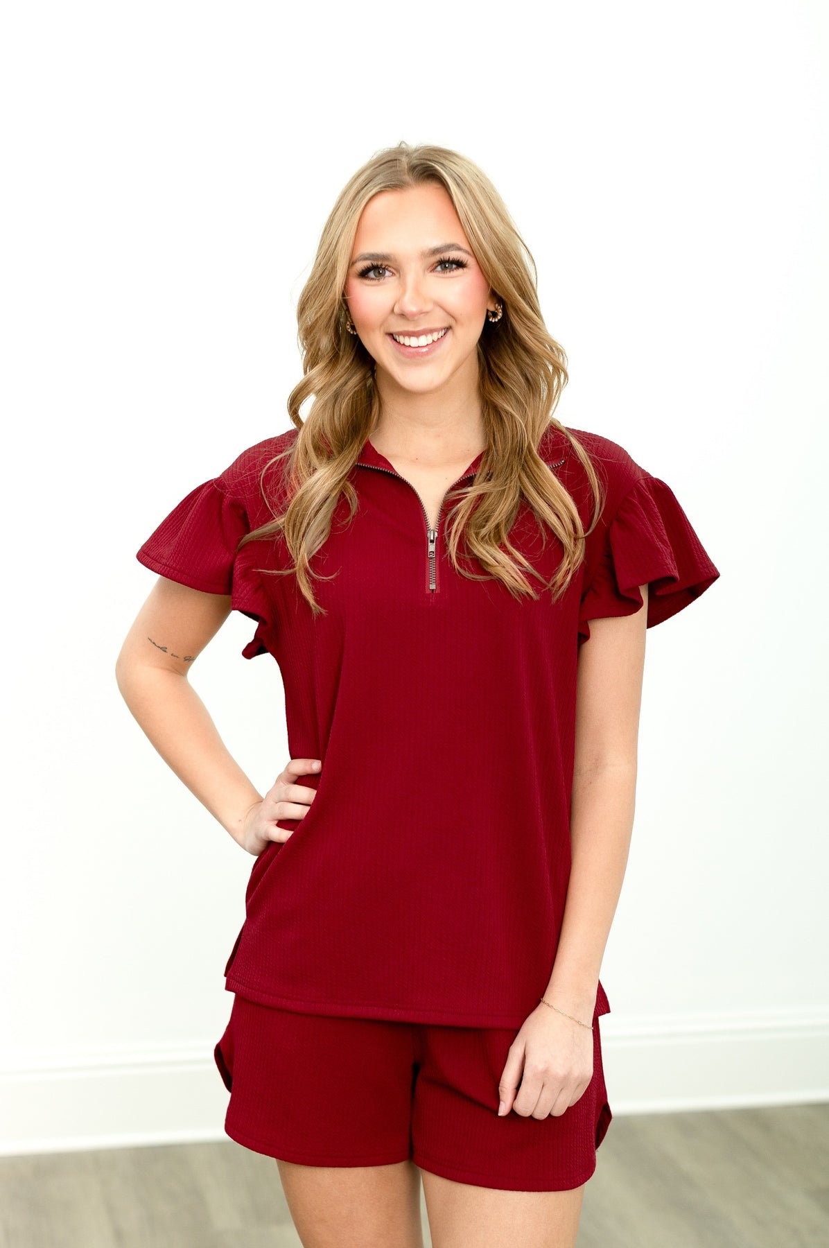The Halee Knit Shorts - Maroon