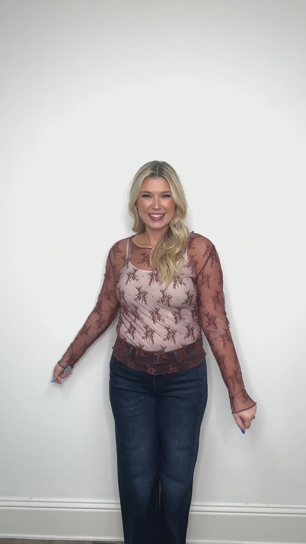 The Kimmie Mesh Long Sleeve Top - Brown