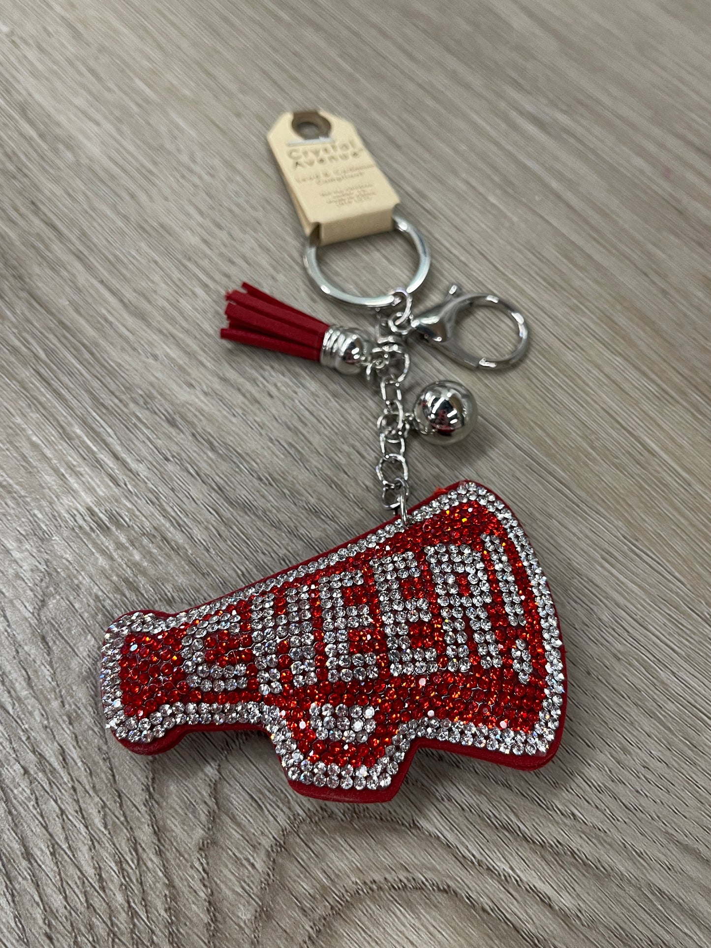 Red Cheer Megaphone Crystal Puffy Keychain Purse Charm
