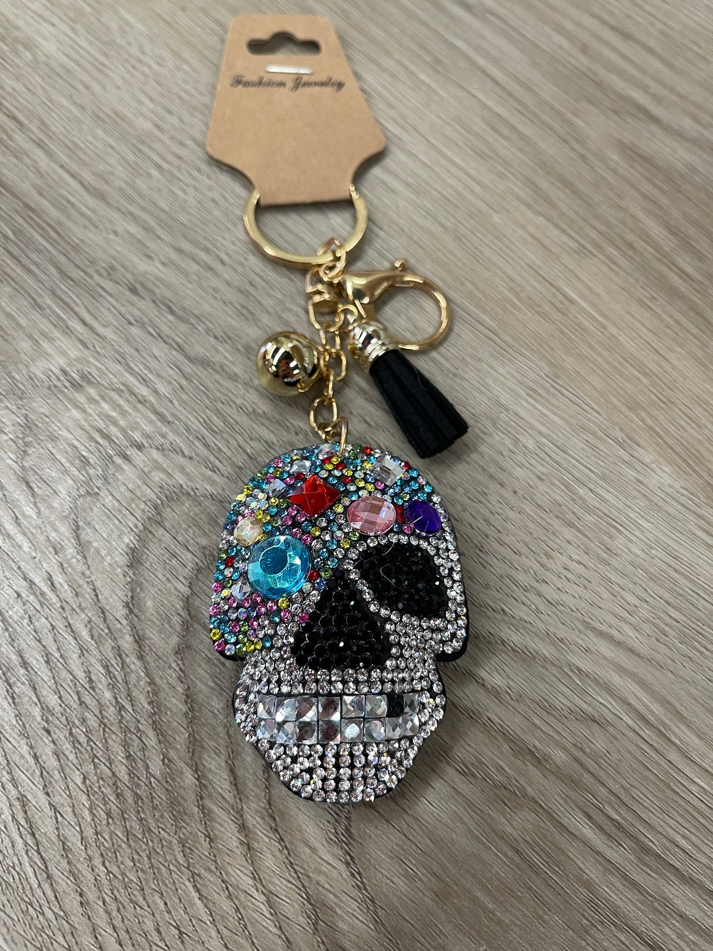 Multicolor Crystal Sugar Skull Puffy Keychain Purse Charm