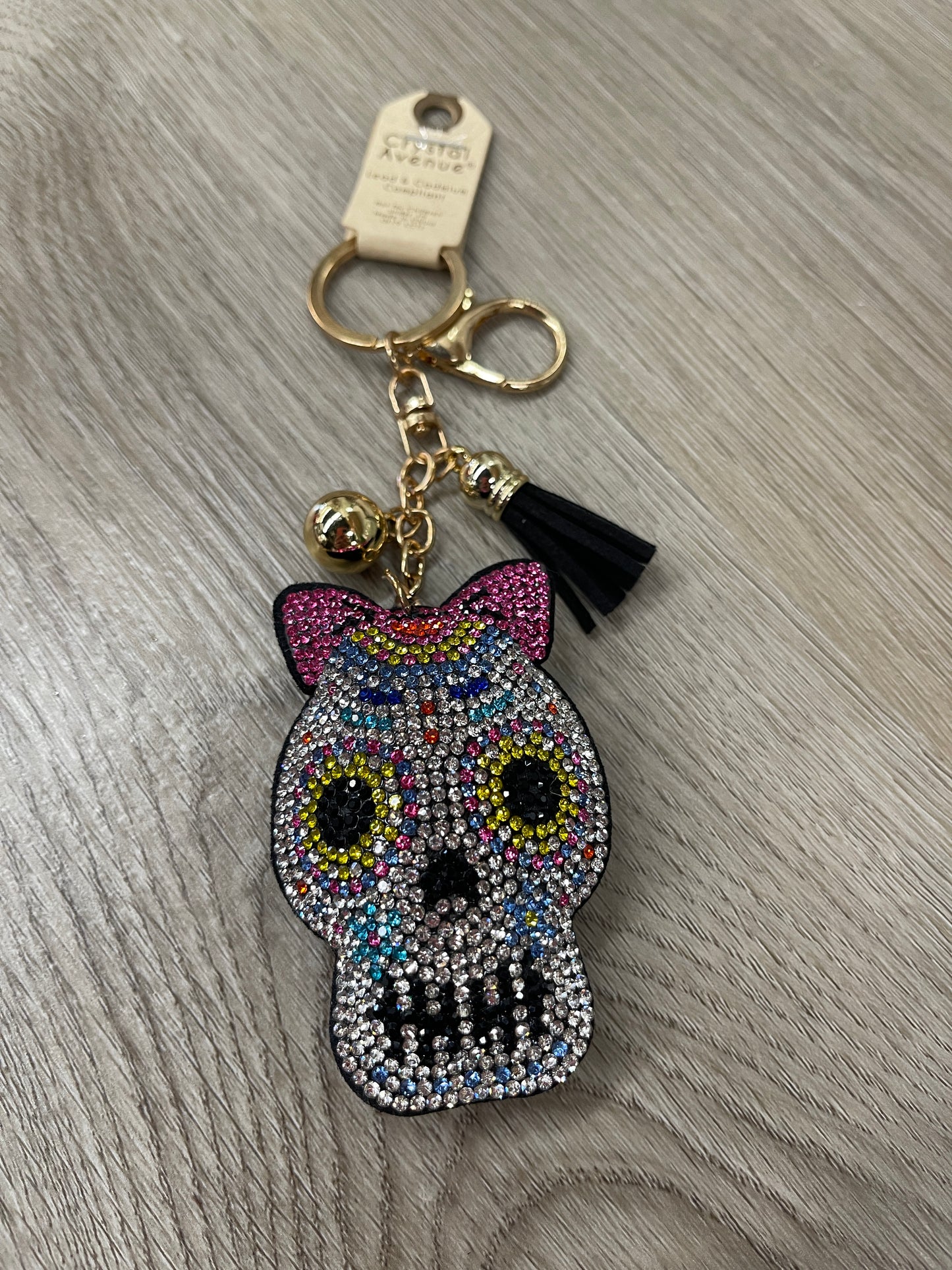 Crystal Mrs Sugar Skull Puffy Keychain Purse Charm
