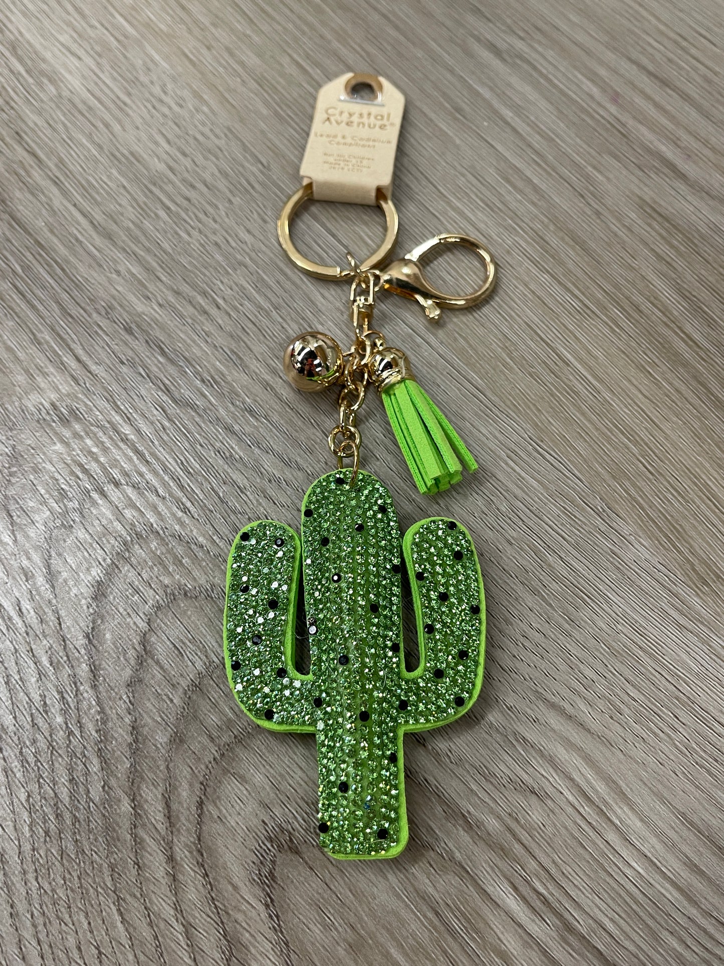 Crystal Cactus Puffy Keychain Purse Charm