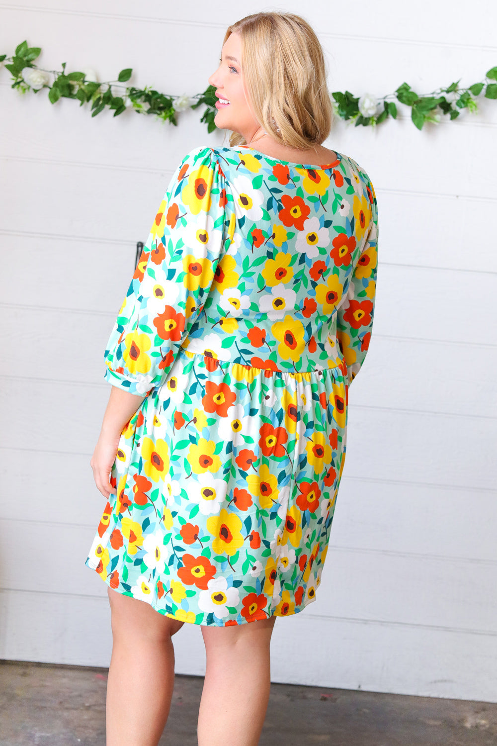 FINAL SALE - CURVY - The Sylvie 3/4 Sleeve Fit & Flare Midi Ruffled Dress