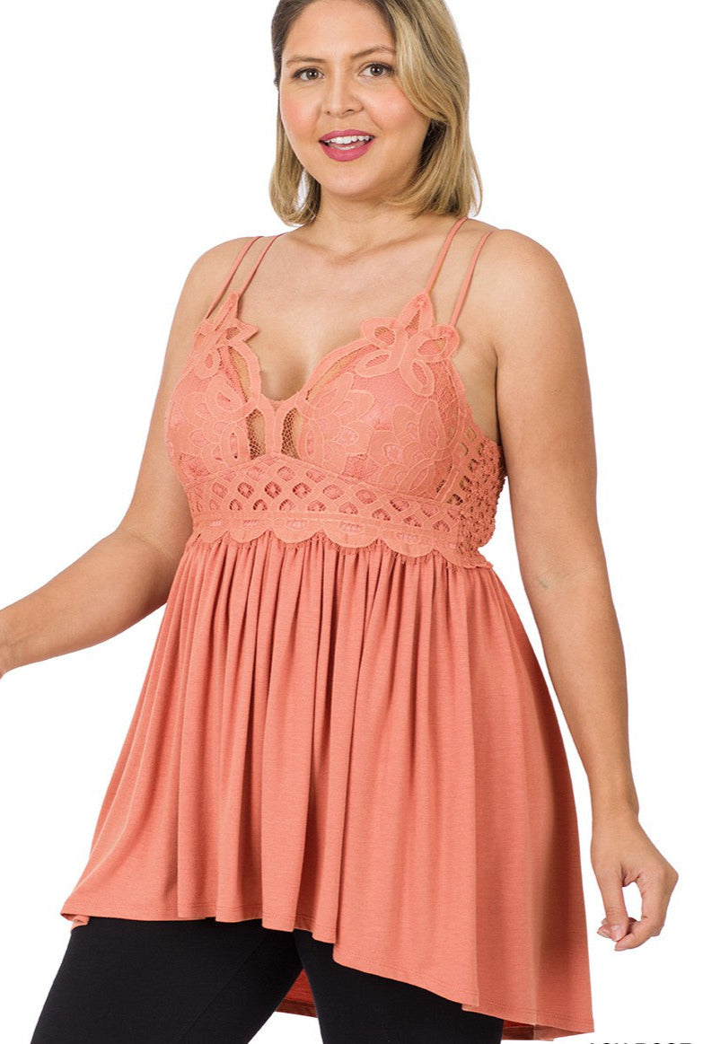 FINAL SALE - CURVY - Maren III Peplum Cami Top - Dusty Rose