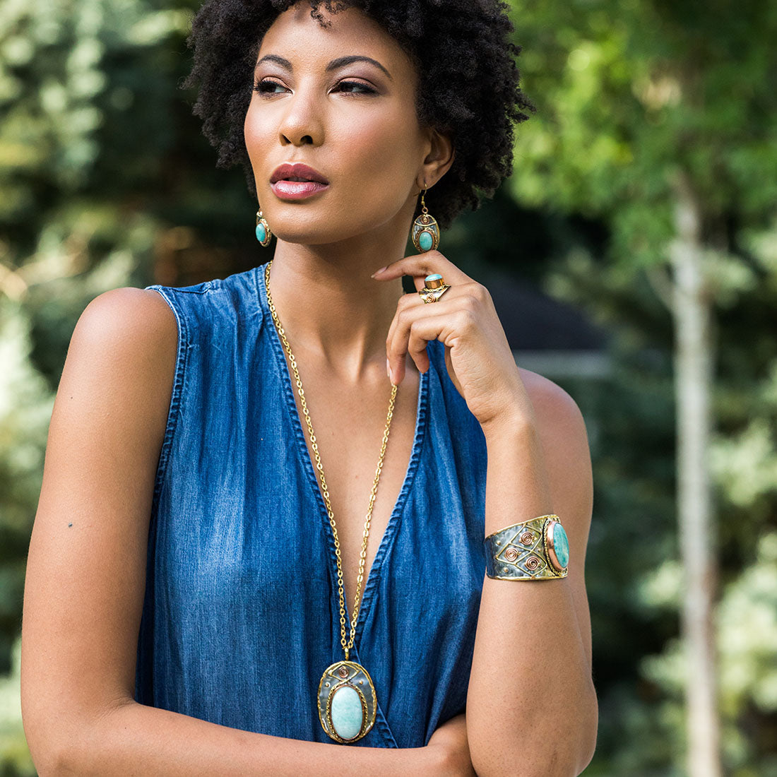 FINAL SALE - Anju Jewelry Amazonite Stone Mixed Metal Earrings