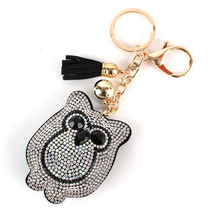 Silver Owl Crystal Puffy Keychain Purse Charm