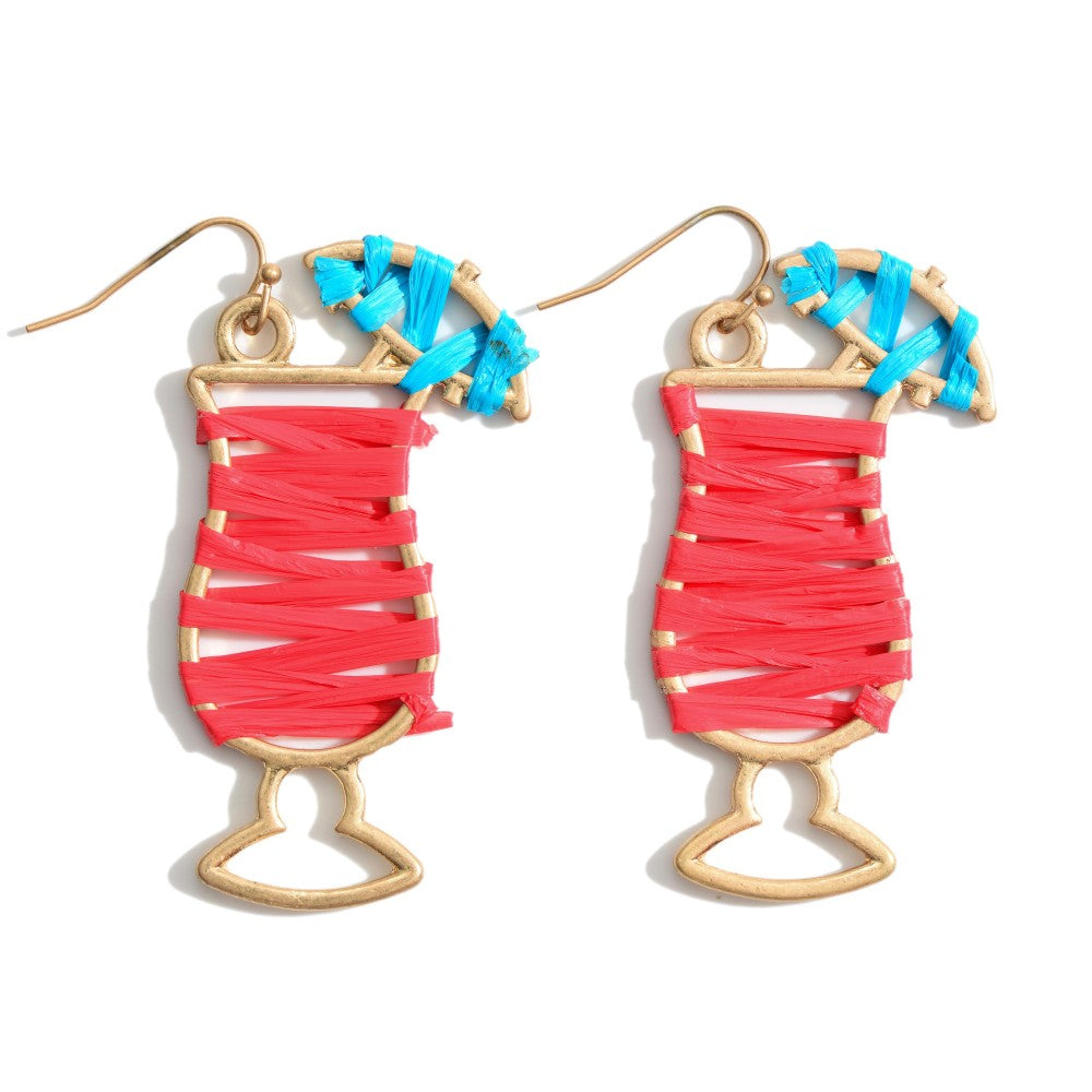The Tropical Drink Raffia Wrapped Statement Earrings - Red