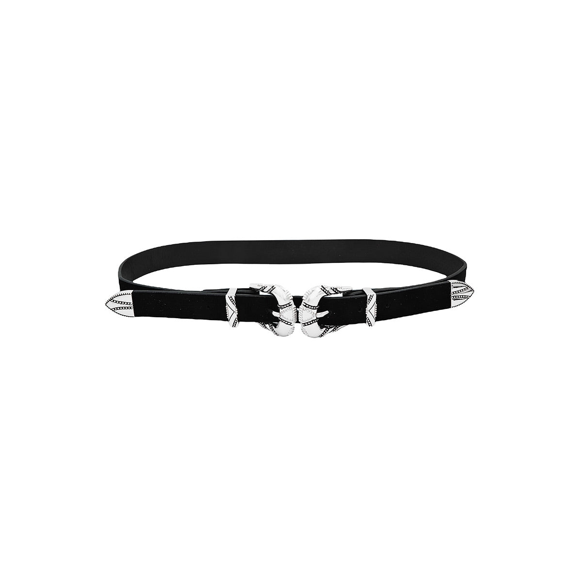 Western Faux Leather Double Buckle Belt - Black
