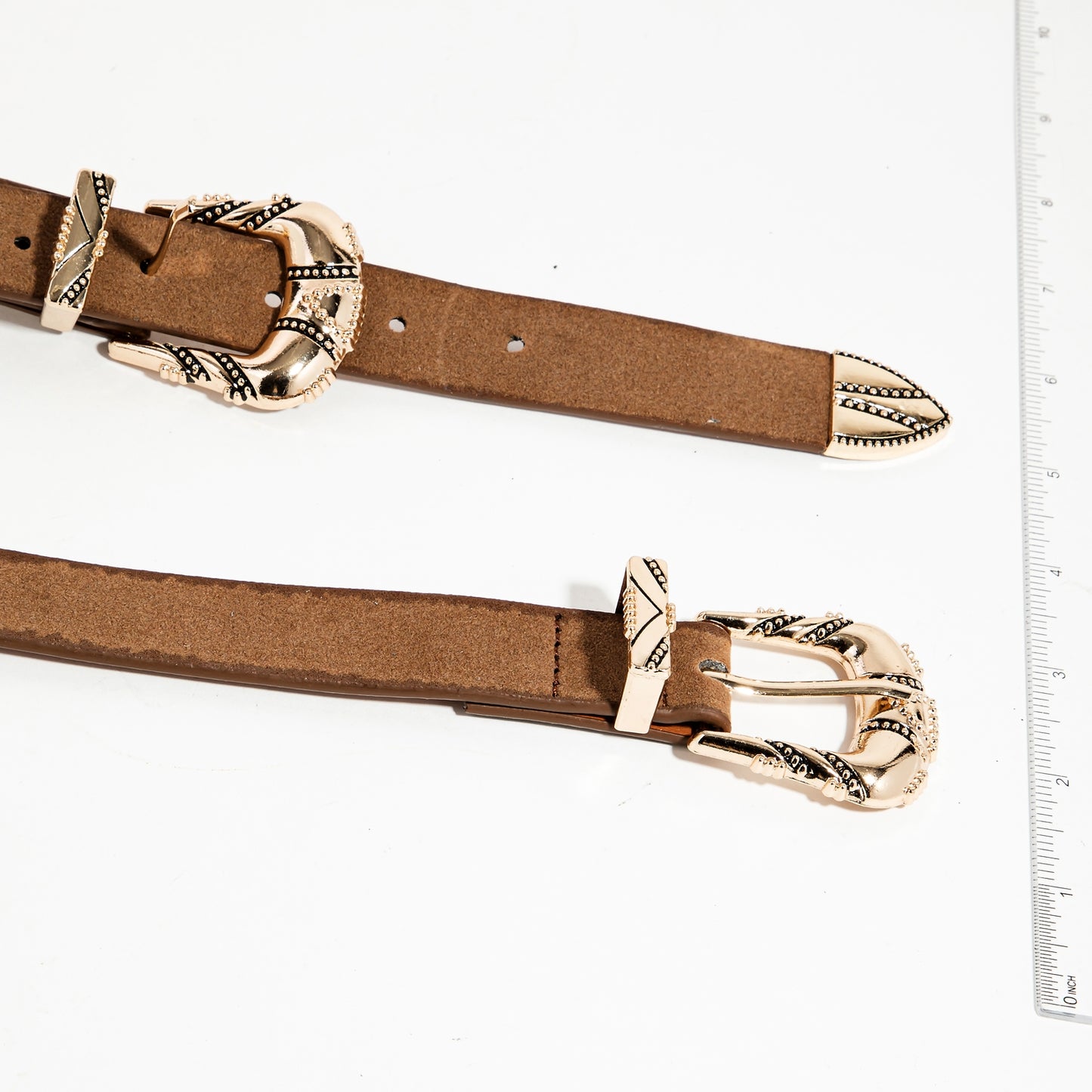 Western Faux Leather Double Buckle Belt - Brown