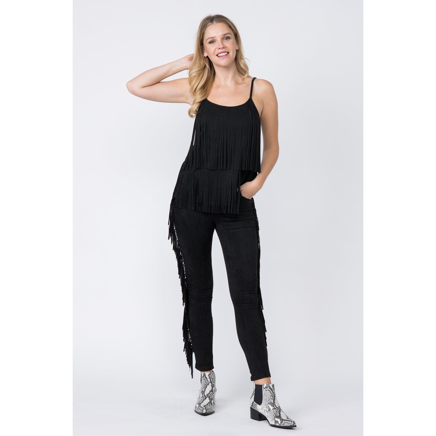 Black Suede Fringed Camisole