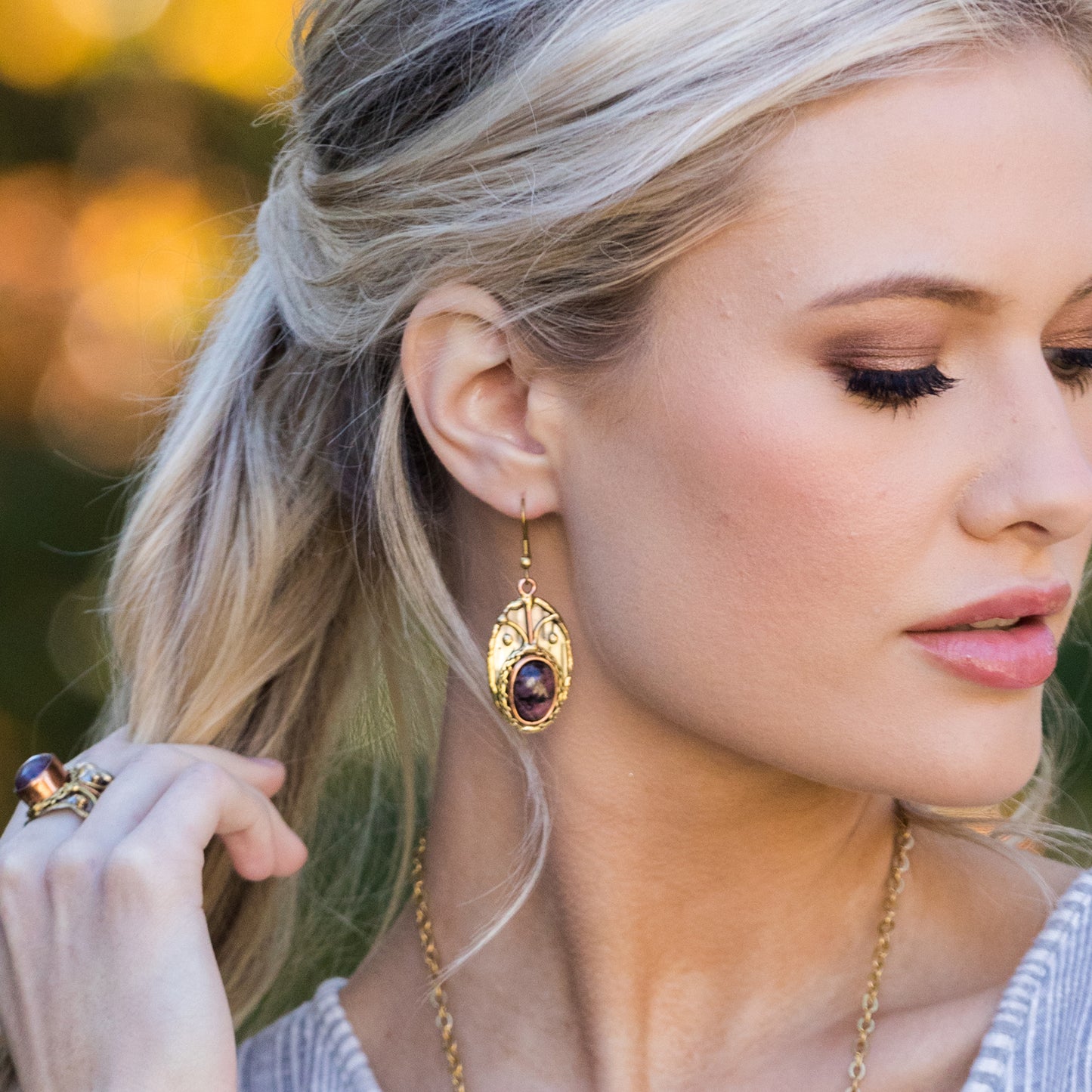 FINAL SALE - Anju Jewelry Rhodonite Stone Mixed Metal Earrings