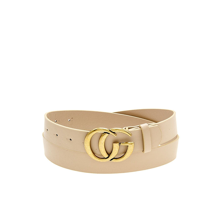 Burnished Buckle Inspired Design Fashion Belt - Ivory