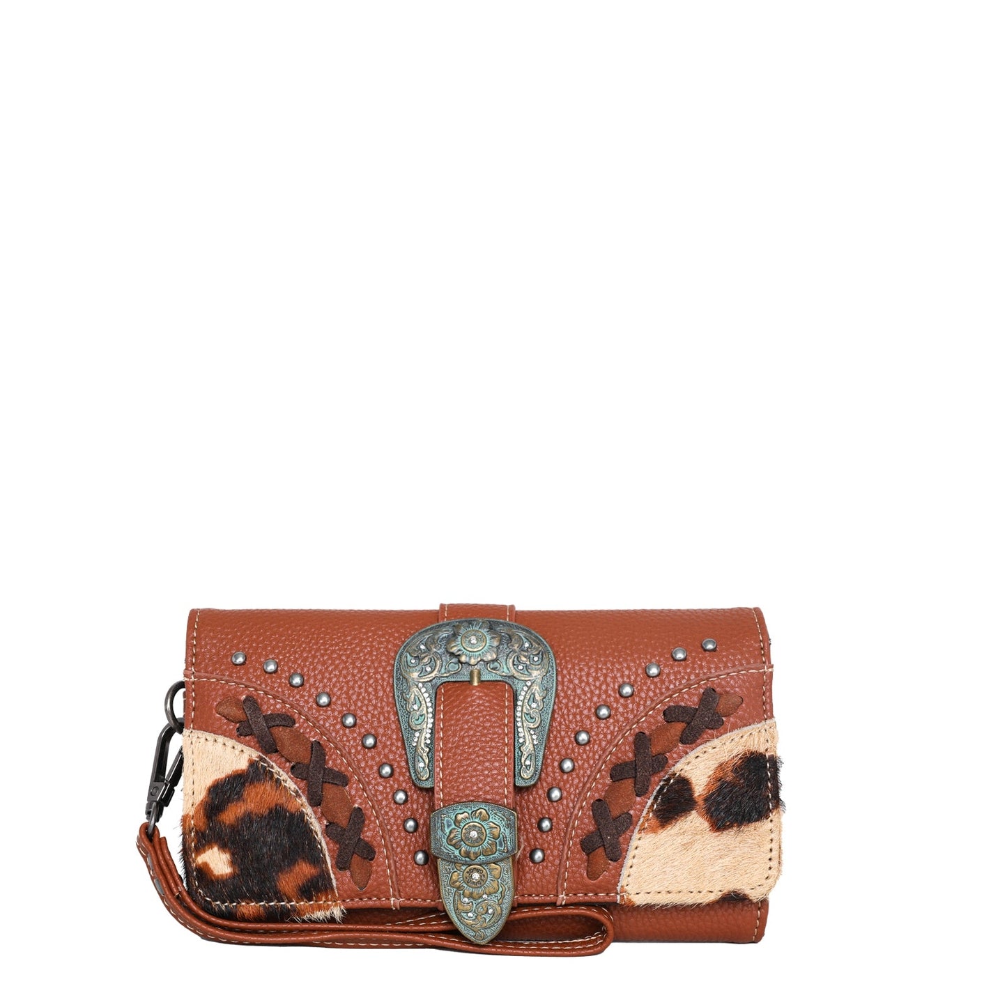 Trinity Ranch Hair-On Cowhide Buckle Collection Wristlet Wallet - Brown
