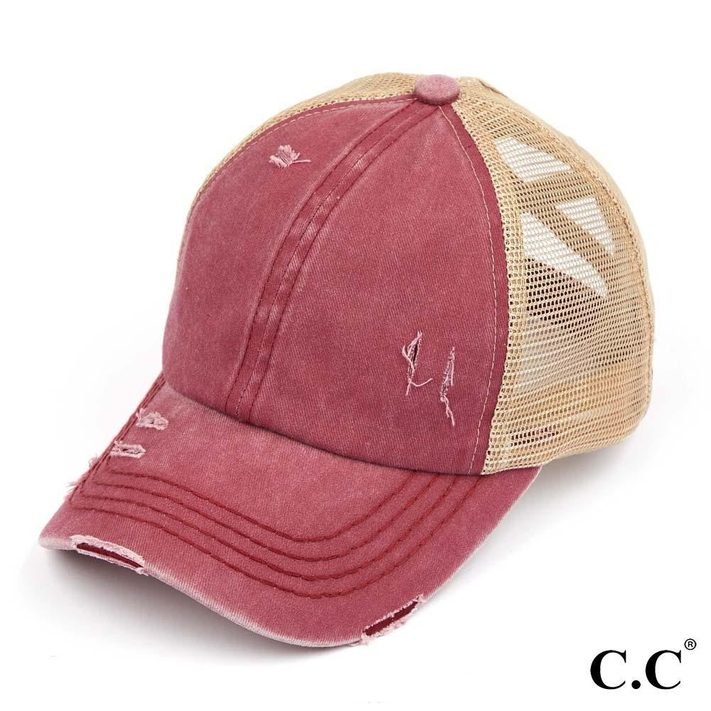CC Distressed Criss Cross Ponytail PonyCap (Asst. Colors) - The Hottest Cap Of The Season