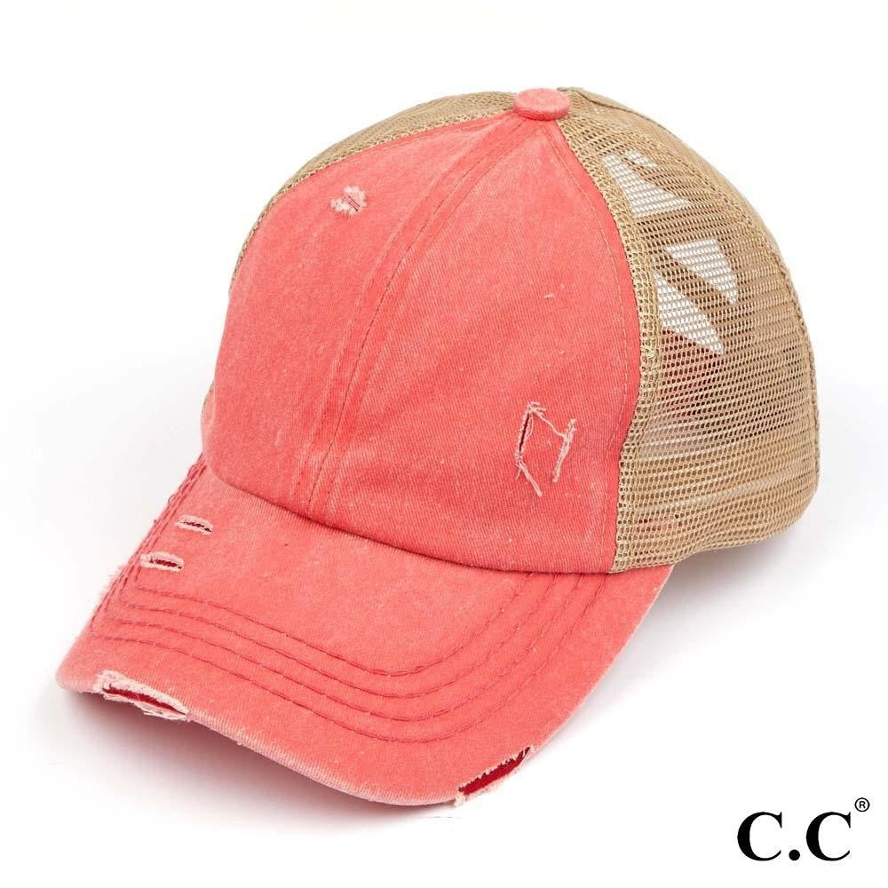 CC Distressed Criss Cross Ponytail PonyCap (Asst. Colors) - The Hottest Cap Of The Season