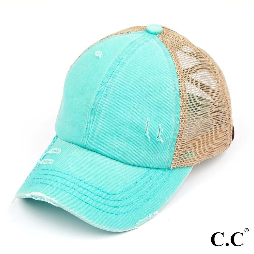 CC Distressed Criss Cross Ponytail PonyCap (Asst. Colors) - The Hottest Cap Of The Season