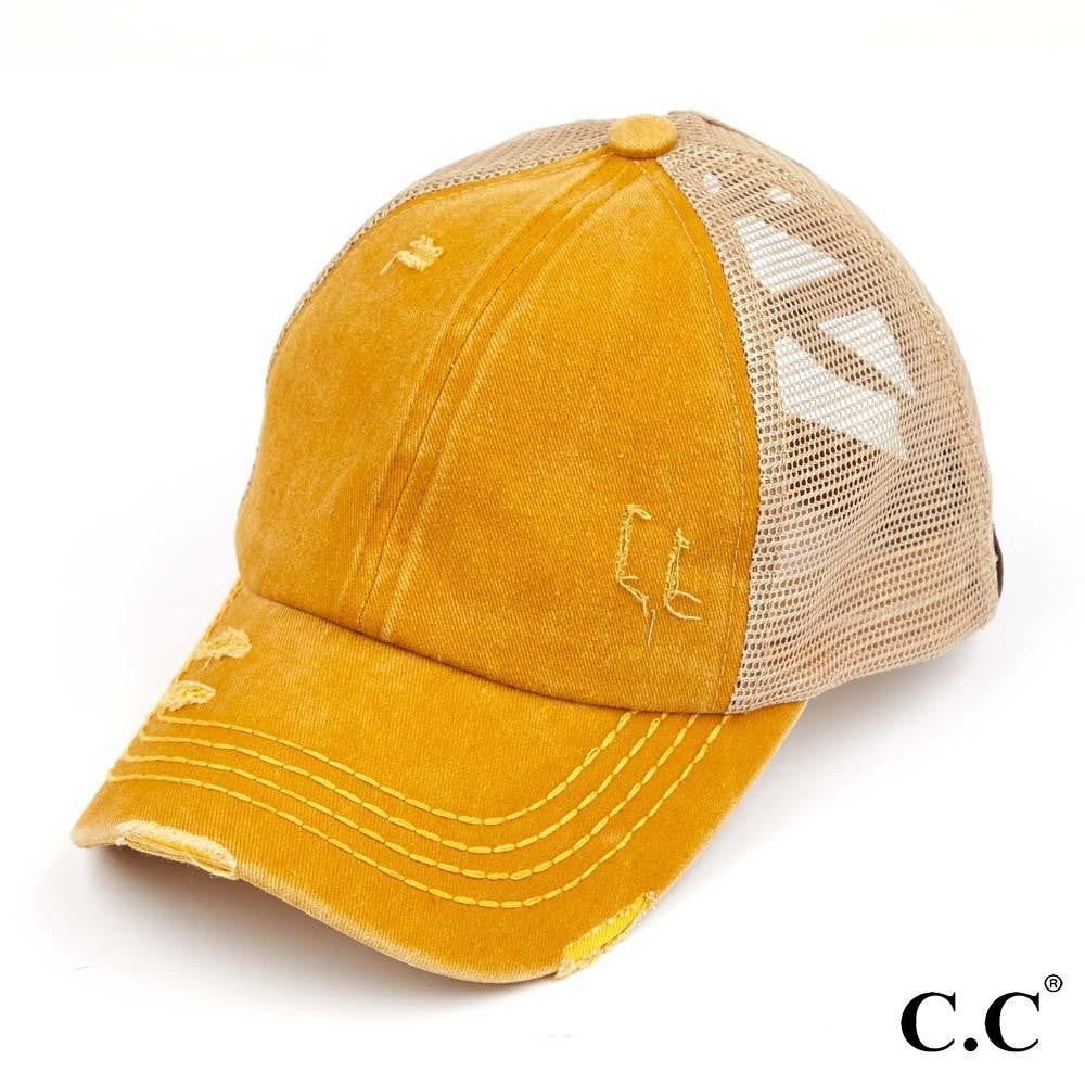 CC Distressed Criss Cross Ponytail PonyCap (Asst. Colors) - The Hottest Cap Of The Season