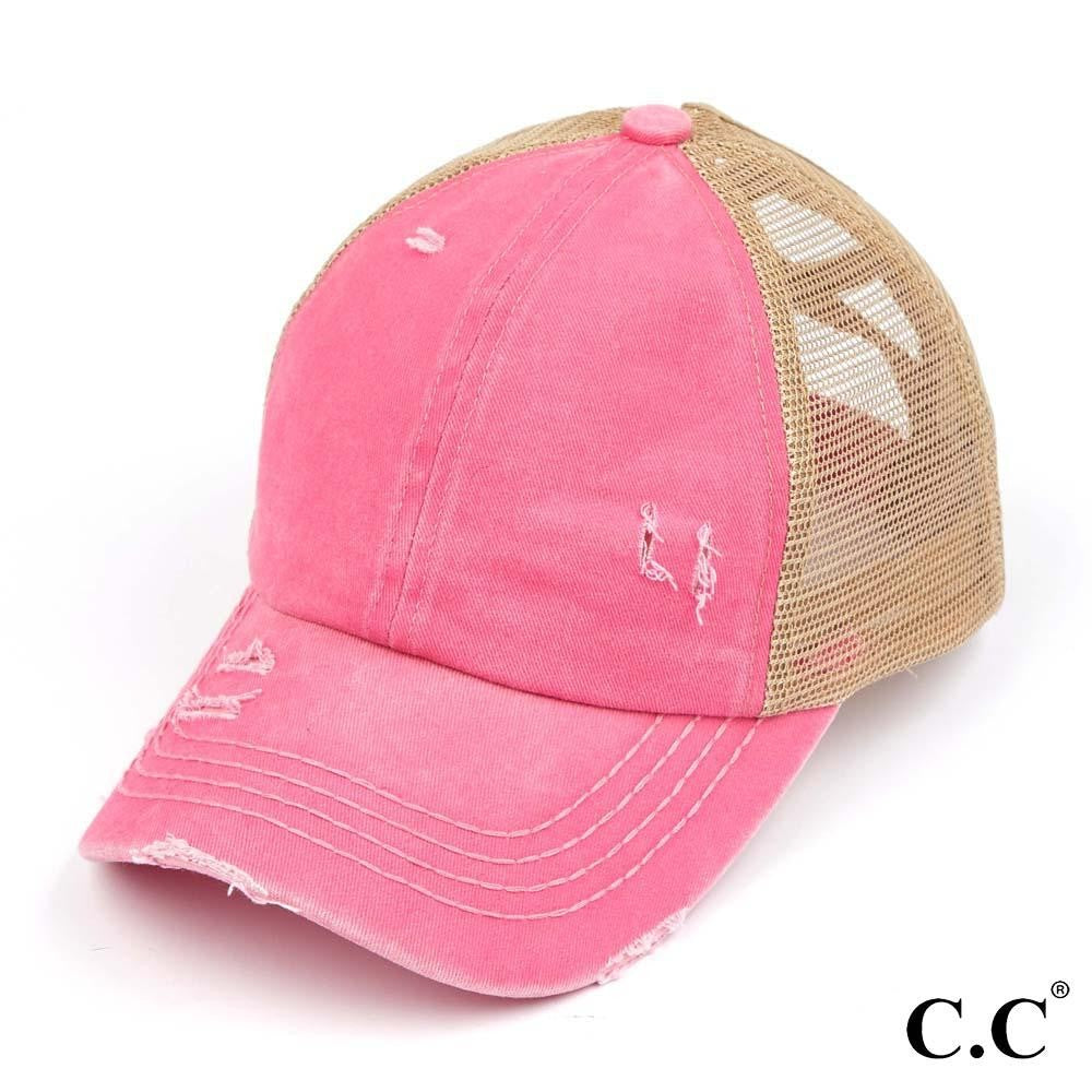 CC Distressed Criss Cross Ponytail PonyCap (Asst. Colors) - The Hottest Cap Of The Season