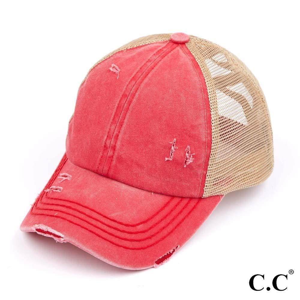 CC Distressed Criss Cross Ponytail PonyCap (Asst. Colors) - The Hottest Cap Of The Season