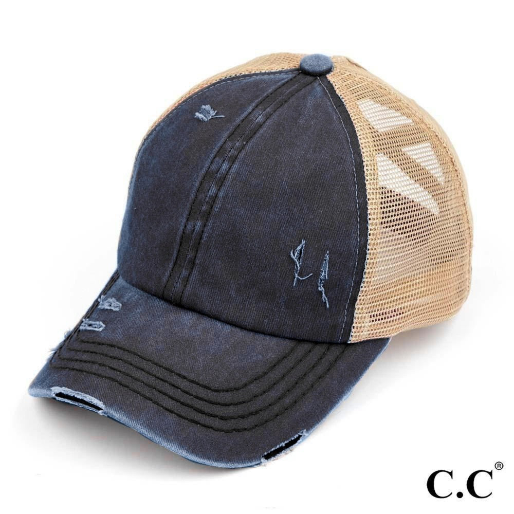 CC Distressed Criss Cross Ponytail PonyCap (Asst. Colors) - The Hottest Cap Of The Season