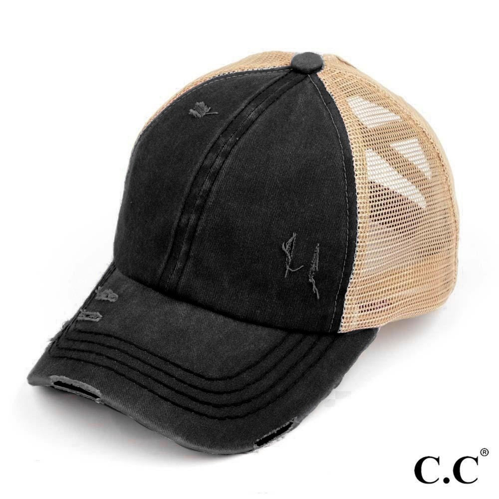 CC Distressed Criss Cross Ponytail PonyCap (Asst. Colors) - The Hottest Cap Of The Season